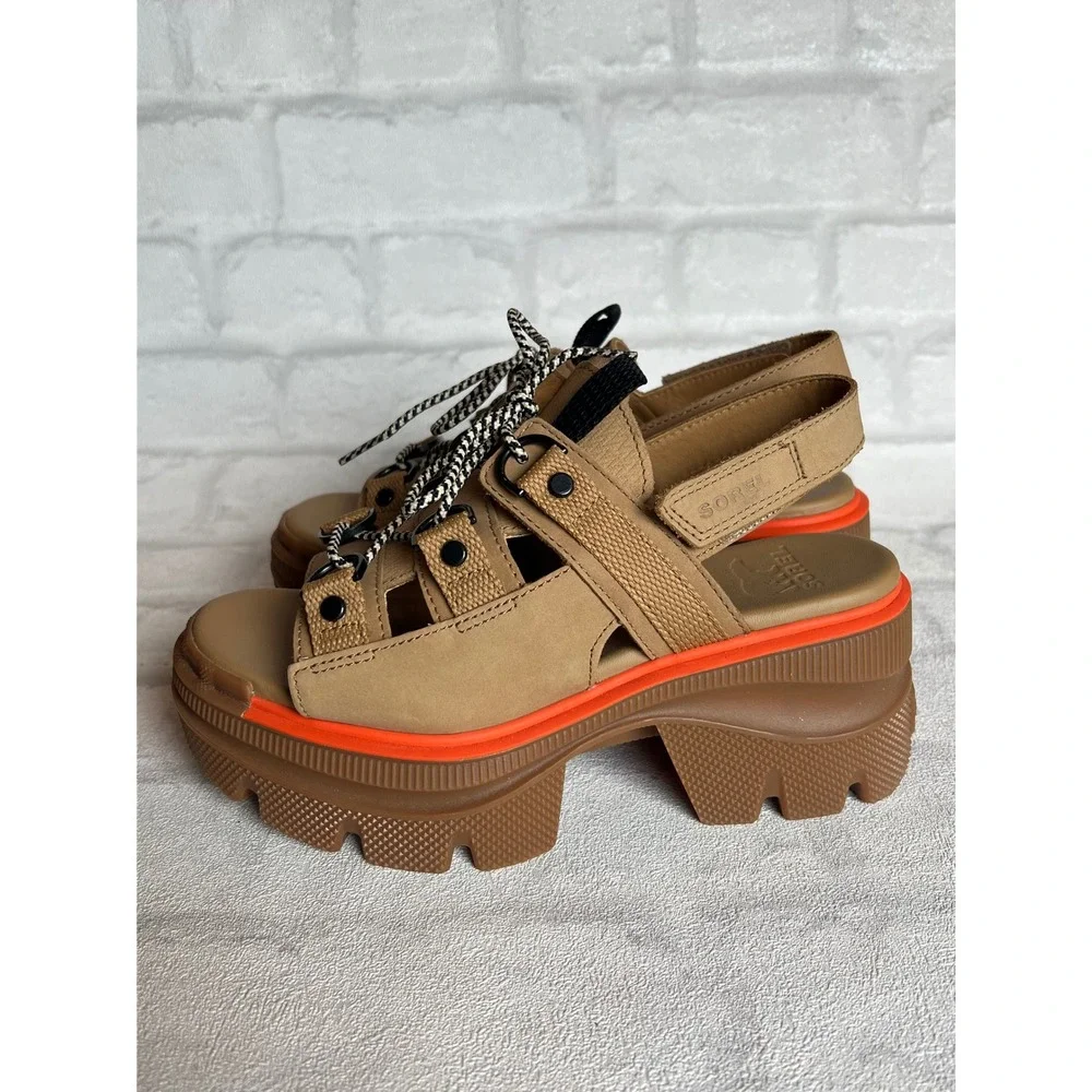NWOT Sorel Kinetic Rein CB Lace Platform Sandal Tan Orange Womens gorpcore y2k